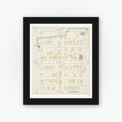 Old map wall art mockup — black gallery frame with white mat — Sanborn Fire Insurance Map from Urbana, Champaign County, Illinois (1915), Sheet #0007