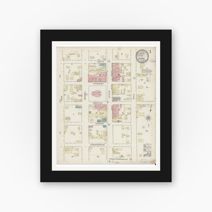 Old map wall art mockup — black gallery frame with white mat — Sanborn Fire Insurance Map from Ukiah, Mendocino County, California (1885) - Complete Map Set