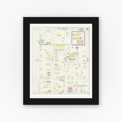 Old map wall art mockup — black gallery frame with white mat — Sanborn Fire Insurance Map from Paris, Lamar County, Texas (1897), Sheet #0005