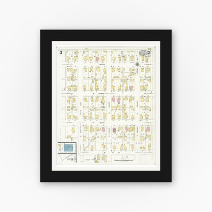 Old map wall art mockup — black gallery frame with white mat — Sanborn Fire Insurance Map from Arcanum, Darke County, Ohio (1926), Sheet #0003