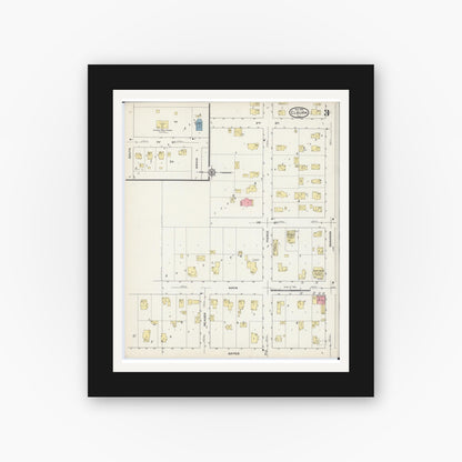 Old map wall art mockup — black gallery frame with white mat — Sanborn Fire Insurance Map from Elburn, Kane County, Illinois (1914), Sheet #0003
