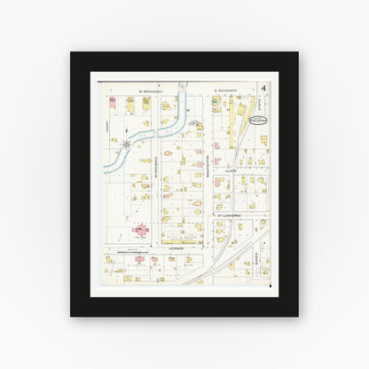 Old map wall art mockup — black gallery frame with white mat — Sanborn Fire Insurance Map from Decorah, Winneshiek County, Iowa (1894), Sheet #0004