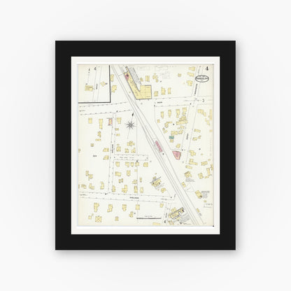 Old map wall art mockup — black gallery frame with white mat — Sanborn Fire Insurance Map from Randolph, Cattaraugus County, New York (1907), Sheet #0004