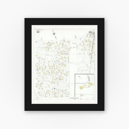 Old map wall art mockup — black gallery frame with white mat — Sanborn Fire Insurance Map from Lexington, Middlesex County, Massachusetts (1935), Sheet #0022