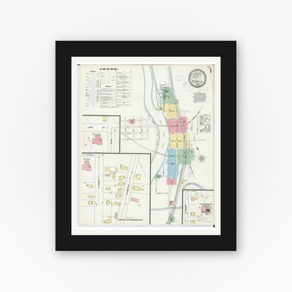 Old map wall art mockup — black gallery frame with white mat — Sanborn Fire Insurance Map from Franklin, Warren County, Ohio (1898), Sheet #0001
