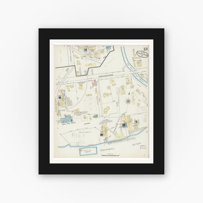 Old map wall art mockup — black gallery frame with white mat — Sanborn Fire Insurance Map from Eau Claire, Eau Claire County, Wisconsin (1885), Sheet #0013