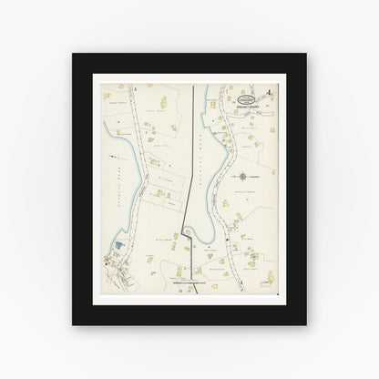 Old map wall art mockup — black gallery frame with white mat — Sanborn Fire Insurance Map from Cohasset, Norfolk County, Massachusetts (1915), Sheet #0004