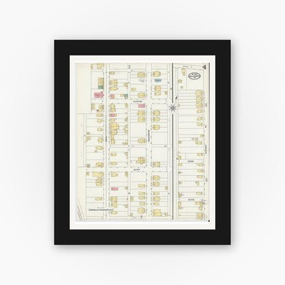 Old map wall art mockup — black gallery frame with white mat — Sanborn Fire Insurance Map from Alliance, Northampton County, Pennsylvania (1904), Sheet #0004