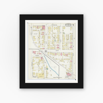 Old map wall art mockup — black gallery frame with white mat — Sanborn Fire Insurance Map from Portsmouth, Scioto County, Ohio (1892), Sheet #0005