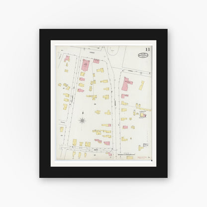 Old map wall art mockup — black gallery frame with white mat — Sanborn Fire Insurance Map from Westfield, Hampden County, Massachusetts (1895), Sheet #0011
