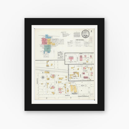 Old map wall art mockup — black gallery frame with white mat — Sanborn Fire Insurance Map from Red Bud, Randolph County, Illinois (1900), Sheet #0001
