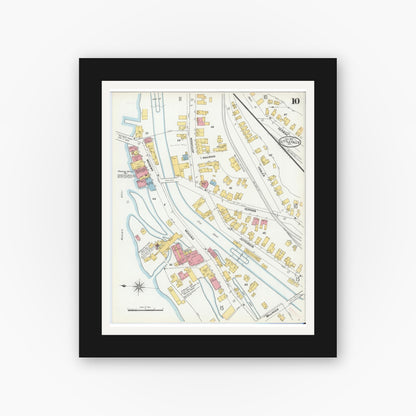Old map wall art mockup — black gallery frame with white mat — Sanborn Fire Insurance Map from Little Falls, Herkimer County, New York (1900), Sheet #0010