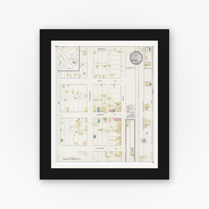 Old map wall art mockup — black gallery frame with white mat — Sanborn Fire Insurance Map from Warren, Marshall County, Minnesota (1894), Sheet #0001
