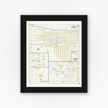 Old map wall art mockup — black gallery frame with white mat — Sanborn Fire Insurance Map from Elk Rapids, Antrim County, Michigan (1907), Sheet #0005