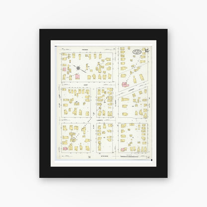 Old map wall art mockup — black gallery frame with white mat — Sanborn Fire Insurance Map from Flint, Genesee County, Michigan (1909), Sheet #0015