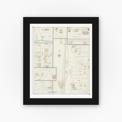 Old map wall art mockup — black gallery frame with white mat — Sanborn Fire Insurance Map from Princeton, Mille Lacs County, Minnesota (1894), Sheet #0002