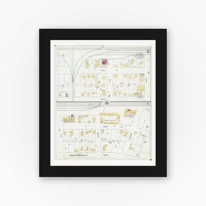 Old map wall art mockup — black gallery frame with white mat — Sanborn Fire Insurance Map from Flora, Clay County, Illinois (1906), Sheet #0005