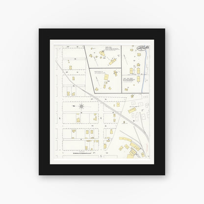 Old map wall art mockup — black gallery frame with white mat — Sanborn Fire Insurance Map from Jamestown, Tuolumne County, California (1908), Sheet #0006