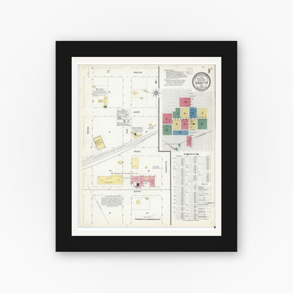 Old map wall art mockup — black gallery frame with white mat — Sanborn Fire Insurance Map from Henrietta, Clay County, Texas (1907) - Complete Map Set
