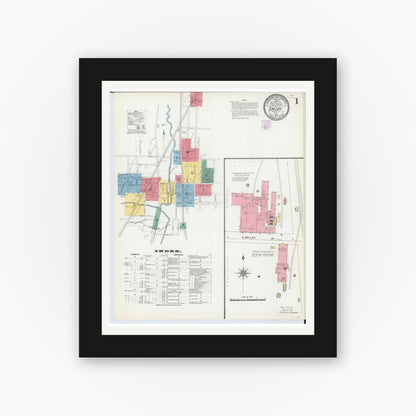Old map wall art mockup — black gallery frame with white mat — Sanborn Fire Insurance Map from Shelby, Richland County, Ohio (1904) - Complete Map Set