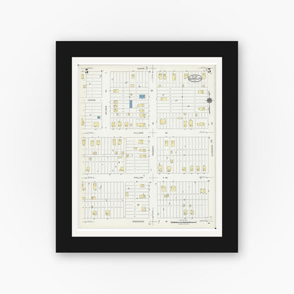 Old map wall art mockup — black gallery frame with white mat — Sanborn Fire Insurance Map from Glen Ellyn, Du Page County, Illinois (1924), Sheet #0005