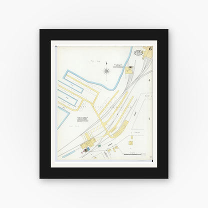 Old map wall art mockup — black gallery frame with white mat — Sanborn Fire Insurance Map from Boyne City, Charlevoix County, Michigan (1905), Sheet #0006