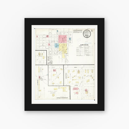 Old map wall art mockup — black gallery frame with white mat — Sanborn Fire Insurance Map from Waukon, Allamakee County, Iowa (1897) â€” Complete Set