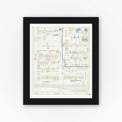 Old map wall art mockup — black gallery frame with white mat — Sanborn Fire Insurance Map from Kankakee, Kankakee County, Illinois (1914), Sheet #0021