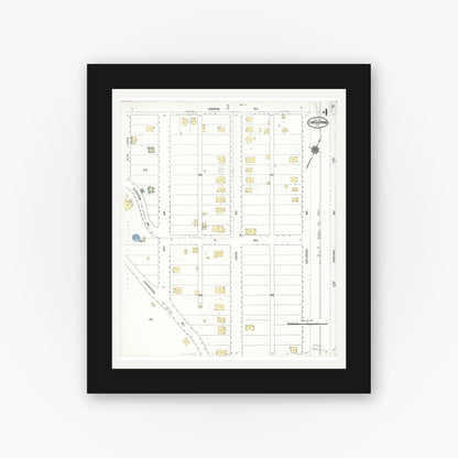 Old map wall art mockup — black gallery frame with white mat — Sanborn Fire Insurance Map from La Mesa, San Diego County, California (1911), Sheet #0004