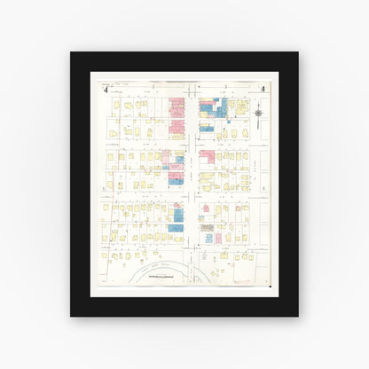 Old map wall art mockup — black gallery frame with white mat — Sanborn Fire Insurance Map from Spencer, Clay County, Iowa (1946), Sheet #0004