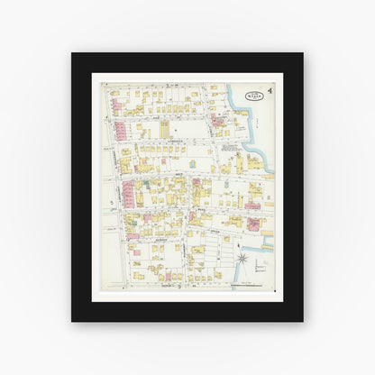 Old map wall art mockup — black gallery frame with white mat — Sanborn Fire Insurance Map from Nyack, Rockland County, New York. (1896), Sheet #0004