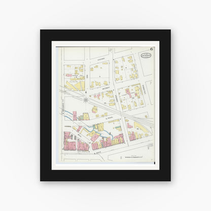 Old map wall art mockup — black gallery frame with white mat — Sanborn Fire Insurance Map from Jackson, Jackson County, Michigan (1893), Sheet #0006