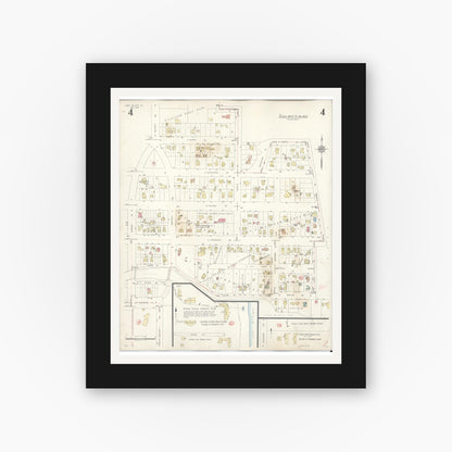 Old map wall art mockup — black gallery frame with white mat — Sanborn Fire Insurance Map from Lake Bluff, Lake County, Illinois (1944), Sheet #0004