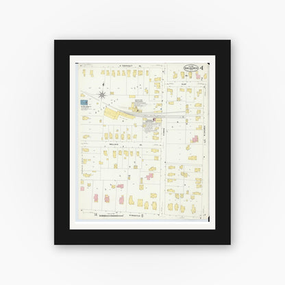 Old map wall art mockup — black gallery frame with white mat — Sanborn Fire Insurance Map from Bowling Green, Wood County, Ohio (1908), Sheet #0004