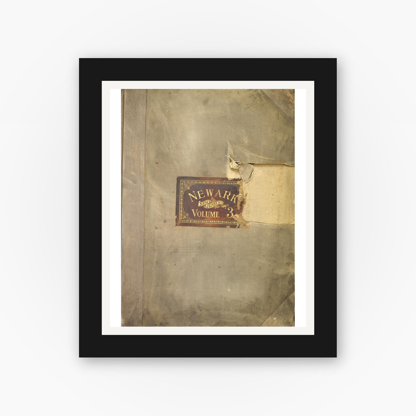 Old map wall art mockup — black gallery frame with white mat — Sanborn Fire Insurance Map from Newark, Essex County, New Jersey (1930), Sheet #0001