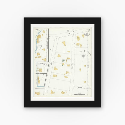 Old map wall art mockup — black gallery frame with white mat — Sanborn Fire Insurance Map from Islip, Suffolk County, New York (1909), Sheet #0006