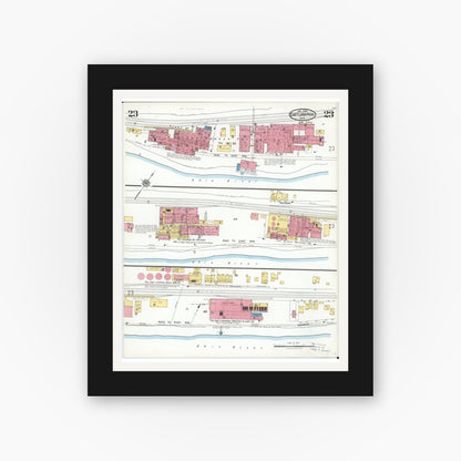 Old map wall art mockup — black gallery frame with white mat — Sanborn Fire Insurance Map from East Liverpool, Columbiana County, Ohio (1923), Sheet #0023