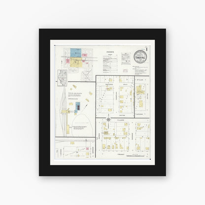 Old map wall art mockup — black gallery frame with white mat — Sanborn Fire Insurance Map from Tower Hill, Shelby County, Illinois (1914) - Complete Map Set