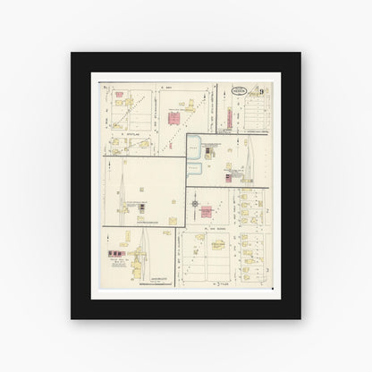 Old map wall art mockup — black gallery frame with white mat — Sanborn Fire Insurance Map from Herrin, Williamson County, Illinois (1913), Sheet #0009