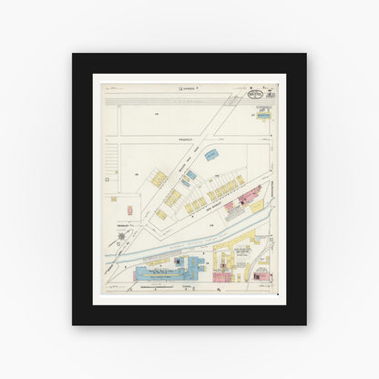 Old map wall art mockup — black gallery frame with white mat — Sanborn Fire Insurance Map from Bristol, Bucks County, Pennsylvania (1915), Sheet #0007