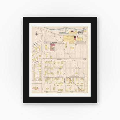 Old map wall art mockup — black gallery frame with white mat — Sanborn Fire Insurance Map from Marinette, Marinette County, Wisconsin (1921), Sheet #0023
