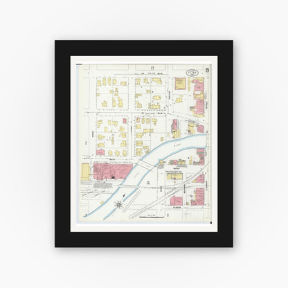 Old map wall art mockup — black gallery frame with white mat — Sanborn Fire Insurance Map from Flint, Genesee County, Michigan (1902), Sheet #0003