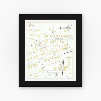 Old map wall art mockup — black gallery frame with white mat — Sanborn Fire Insurance Map from Plymouth, Huron And Richland Counties, Ohio (1924), Sheet #0003