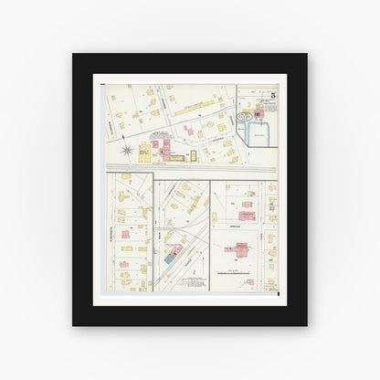 Old map wall art mockup — black gallery frame with white mat — Sanborn Fire Insurance Map from Clyde, Sandusky County, Ohio (1906), Sheet #0005