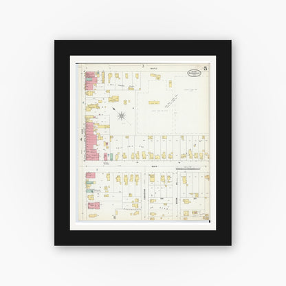 Old map wall art mockup — black gallery frame with white mat — Sanborn Fire Insurance Map from Hicksville, Defiance County, Ohio (1899), Sheet #0005