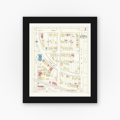 Old map wall art mockup — black gallery frame with white mat — Sanborn Fire Insurance Map from Ellwood City, Lawrence County, Pennsylvania (1921), Sheet #0005