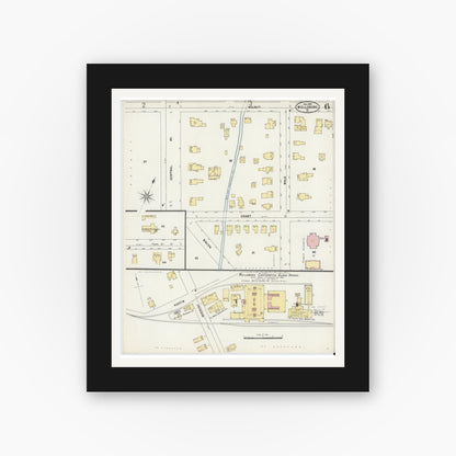 Old map wall art mockup — black gallery frame with white mat — Sanborn Fire Insurance Map from Wellsboro, Tioga County, Pennsylvania (1897), Sheet #0006
