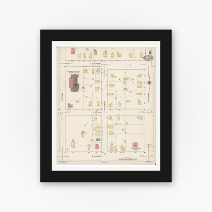 Old map wall art mockup — black gallery frame with white mat — Sanborn Fire Insurance Map from Tecumseh, Lenawee County, Michigan (1922), Sheet #0006