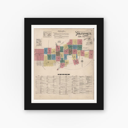 Old map wall art mockup — black gallery frame with white mat — Sanborn Fire Insurance Map from Shamokin, Northumberland County, Pennsylvania (1922) - Complete Map Set