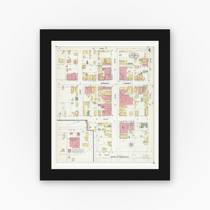 Old map wall art mockup — black gallery frame with white mat — Sanborn Fire Insurance Map from Little Falls, Morrison County, Minnesota (1902), Sheet #0004